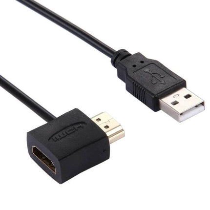 50cm HDMI to USB Adapter Cable for Video Device Connections - black HDMI to USB adapter cable showing HDMI female and USB-A male ends