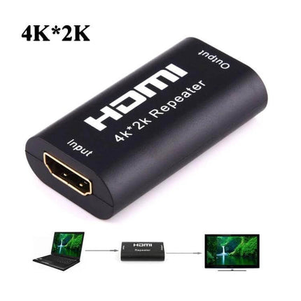 HDMI Signal Extender for Long-Distance Video Connections black 4K×2K HDMI repeater showing input and output connections