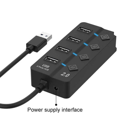 Onten USB Splitter for Charging and Data Transfer with Independent Switches - 4-port USB hub with individual power switches and power supply interface