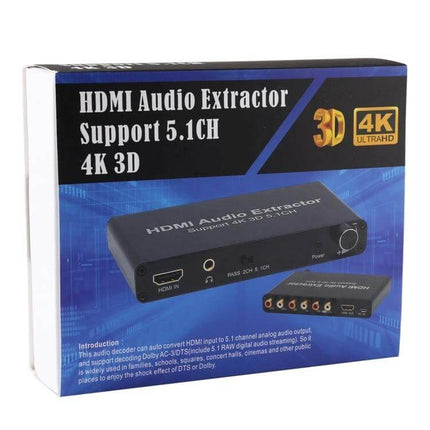 HDMI Audio Extractor for 5.1 Channel Surround Sound in Home Theaters - black HDMI audio extractor box supports DTS AC-3 4K 3D for Blu-ray and gaming