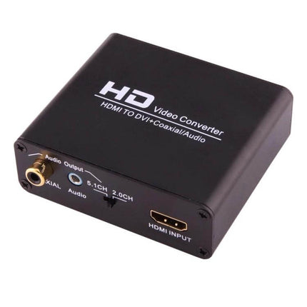 NEWKENG X5 HDMI to DVI Video Converter with Audio Output — black HDMI to DVI converter box with audio output ports for laptop, console, monitor
