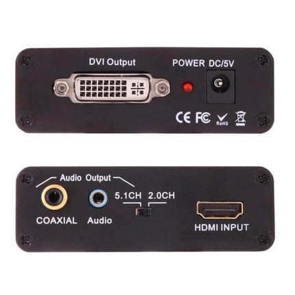 NEWKENG X5 HDMI to DVI Video Converter with Audio Output showing DVI output, HDMI input, coaxial and audio output ports