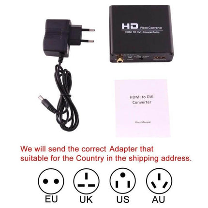 NEWKENG X5 HDMI to DVI Video Converter with Audio Output showing converter box, power adapter, and user manual