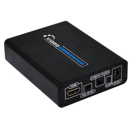 HDMI to AV Composite and S-Video Converter for European Outlets black video converter box with HDMI, composite and S-Video ports