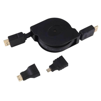 HDMI Cable 1m with Mini and Micro Adapters for TVs and Devices - retractable 1m HDMI cable with mini and micro HDMI adapters for HDTVs, projectors, tablets