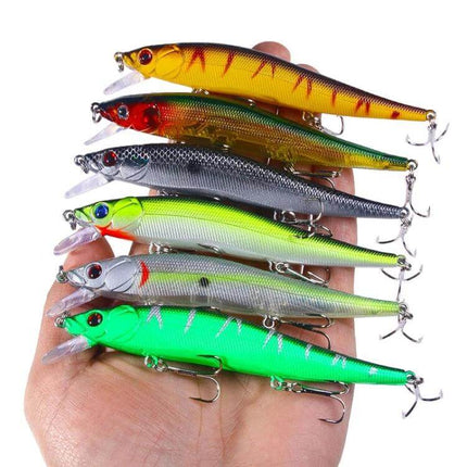 HENGJIA 6-Color Submerged Minnow Lure Set For Everyday Fishing, 12cm - six 12cm colorful plastic minnows with treble hooks and night-light design