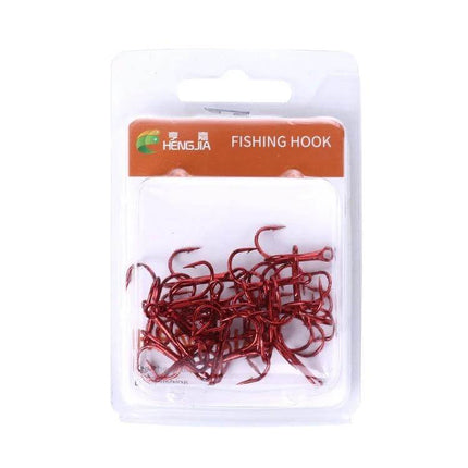 HENGJIA Classic Red Three Jaw Treble Hooks For Freshwater Fishing - pack of red high-carbon treble hooks in blister card