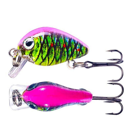 HENGJIA Floating Mini 2.5cm Luya Bait For Freshwater Fishing - bright green & pink 2.5cm floating lure with 3D eyes and treble hooks for ponds, rivers, lakes