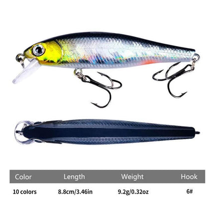HENGJIA Minnow Lure Floating 8.8cm For Freshwater Fishing - 8.8cm floating plastic minnow lure, 9g, 10-color set with metal treble hooks