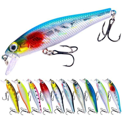 HENGJIA Minnow Lure Floating 8.8cm For Freshwater Fishing - 10-color plastic bait set, floating minnow with metal treble hooks for panfish and bass