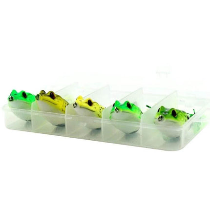 Hengjia Ray Frog Soft Baits 5 Piece Fishing Lure Set - five lifelike frog soft baits in clear tackle box for freshwater bass and panfish
