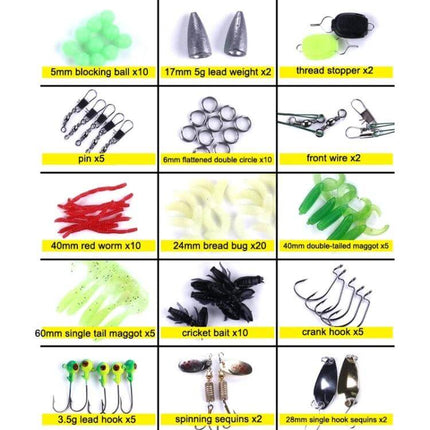 HENGJIA Sea Bass Fake Soft Bait 110 Piece Box For Freshwater Fishing - organized 110-piece lure kit with soft baits, hooks, weights, and ABS storage box