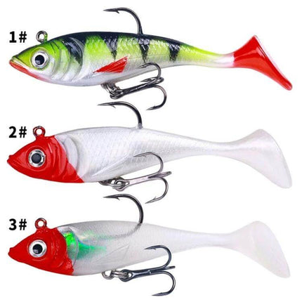 HENGJIA T-Tail Soft Fishing Lure For Freshwater 8.5cm - three color soft plastic lures with treble hooks and T-tail for subtle fluttering action