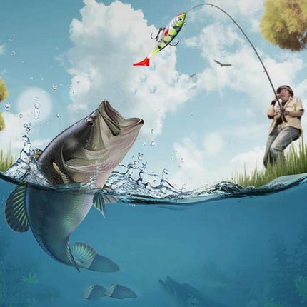 HENGJIA T-Tail Soft Fishing Lure For Freshwater 8.5cm shown airborne as a fisherman reels in a bass with fluttering T-tail action
