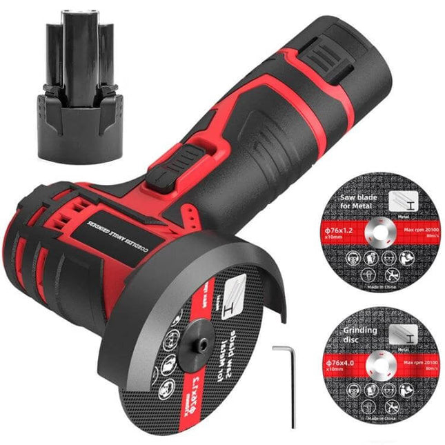 HILDA 3-Inch Angle Grinder For Home Cutting And Sanding Tasks compact red rechargeable cordless grinder with discs and battery