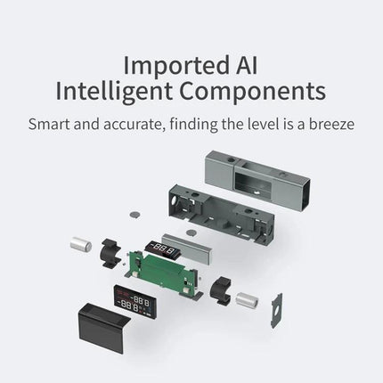 Xiaomi Youpin Dual Laser Goniometer for Angle Measurement showing exploded view of imported AI intelligent components and digital display