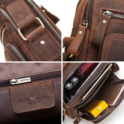 HUMERPAUL Men's Leather Messenger Shoulder Bag Everyday Use - Brown Full-Grain Leather Compact Organizer