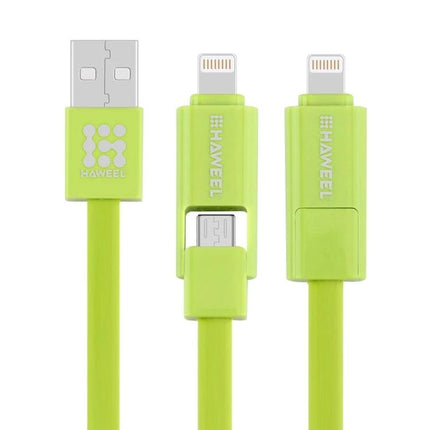 HAWEEL Cable for Everyday Phone Charging and Data Syncing - lime green USB to Micro USB and Lightning dual connector cable