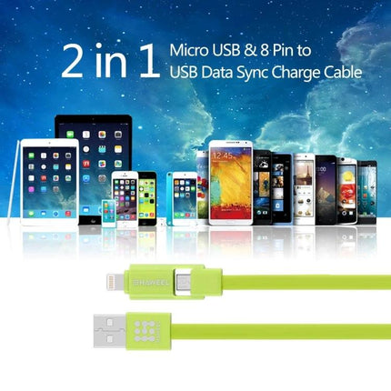 HAWEEL Cable for Everyday Phone Charging and Data Syncing - lime green 2-in-1 Micro USB and 8-pin USB charging and data sync cable
