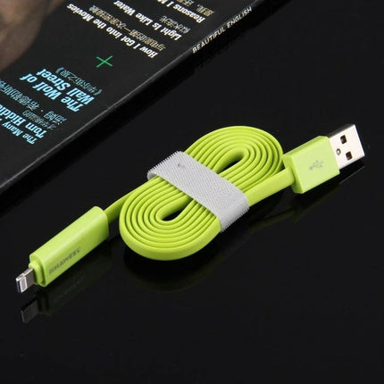 HAWEEL Cable for Everyday Phone Charging and Data Syncing - lime green flat Micro USB to USB charging and syncing cable coiled with strap