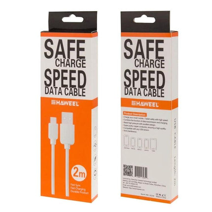 Micro USB Cable for Daily Android Phone Charging Needs — orange branded 2m safe charge speed data cable packaging showing front and back
