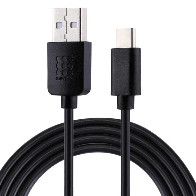 HAWEEL USB-C Cable for Everyday Device Charging and Syncing - black USB-A to USB-C charging and syncing cable coiled for daily use