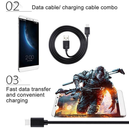 HAWEEL USB-C Cable for Everyday Device Charging and Syncing – black USB-C charging and data cable next to smartphone for fast charging and transfer