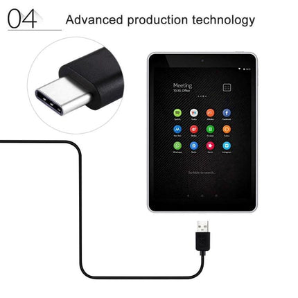 HAWEEL USB-C Cable for Everyday Device Charging and Syncing connected to tablet for charging and data transfer, black cable with USB-C and USB-A ends