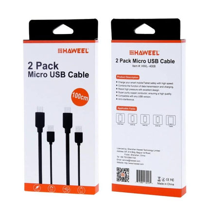 HAWEEL Micro USB Cable for Daily Smartphone Charging Needs - 2 pack 100cm black micro USB charging and data sync cables