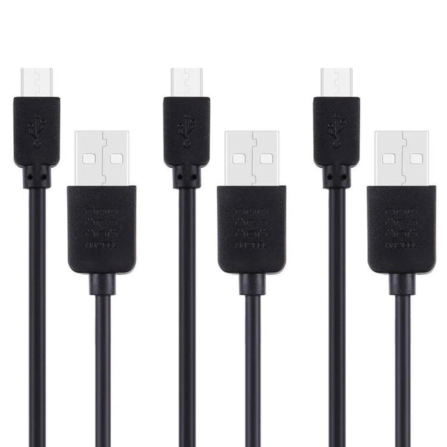 HAWEEL 3-Piece Micro USB Cables for Everyday Device Charging - three black micro USB to USB-A charging and syncing cables