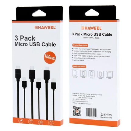 HAWEEL 3-Piece Micro USB Cables for Everyday Device Charging – 3-pack micro USB charging and sync cables in retail packaging