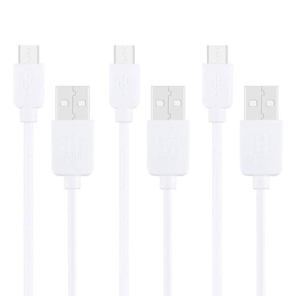 Convenient Cables for Daily Smartphone Charging, 3 Pack - three white USB to micro-USB charging cables with pure copper conductors for reliable daily use