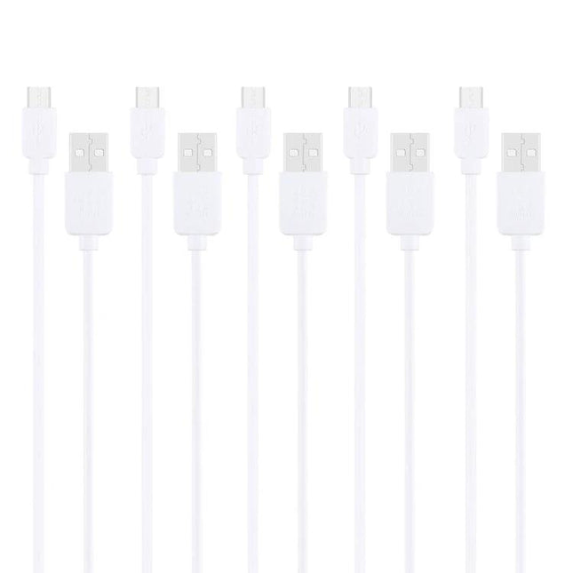 Charging Cables for Everyday Smartphone Charging Needs - set of five white USB charging and data sync cables for phones, reliable everyday use