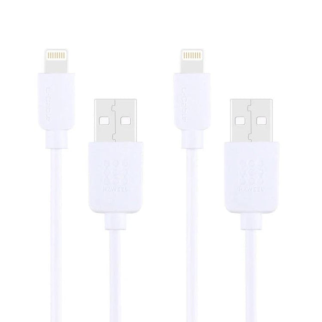 HAWEEL Cables for Everyday iPhone and iPad Charging - white Lightning to USB charging cables shown in pair, durable copper conductors, desk and travel use