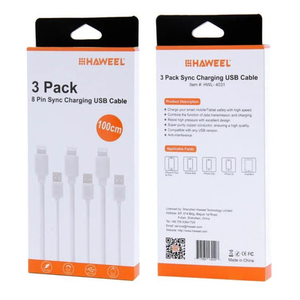HAWEEL Cables for Daily iPhone and iPad Charging Essentials - 3 pack 100cm USB sync charging cables packaging