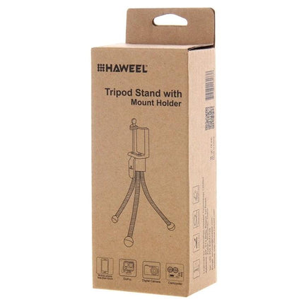 HAWEEL Flexible Octopus Tripod for Phones and Cameras in retail box showing tripod stand with flexible legs and phone mount