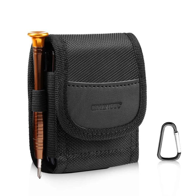 Nylon Belt Clip Pouch for 7.0 Inch Flip Phones for Everyday Carry - black nylon oxford padded case with pen loop and carabiner