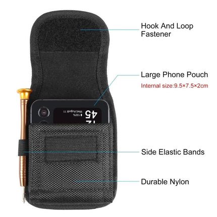 Nylon Belt Clip Pouch for 7.0 Inch Flip Phones for Everyday Carry shown open with durable nylon exterior, padded interior and belt clip