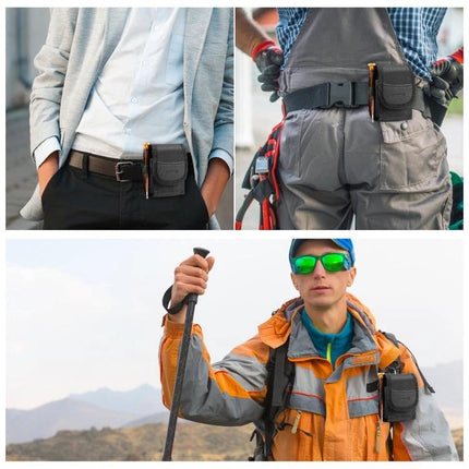 Nylon Belt Clip Pouch for 7.0 Inch Flip Phones for Everyday Carry shown clipped to belt on hiker and worker