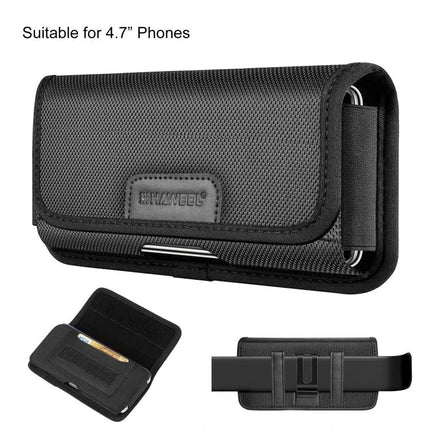 Haweel 4.7-Inch Horizontal Phone Belt Pouch Card Slot in durable black nylon with card slot and belt clip for hands-free outdoor use