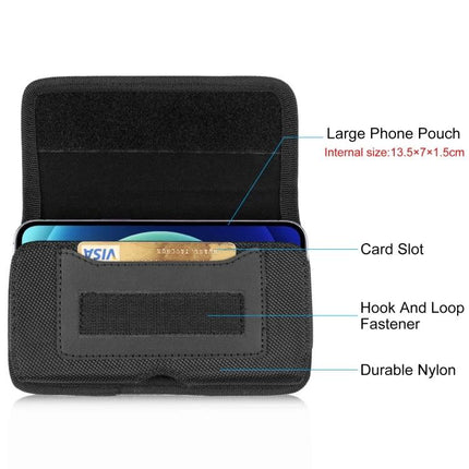 Haweel 4.7-Inch Horizontal Phone Belt Pouch Card Slot showing nylon pouch with card slot, hook-and-loop fastener and large phone compartment