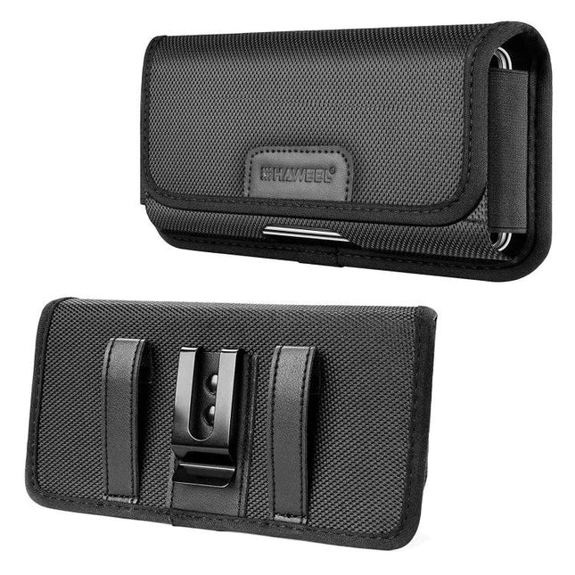 HAWEEL Horizontal Nylon Phone Belt Pouch For 4.7-6.1 Inch Phones, Easy Belt Access - black horizontal nylon belt pouch with clip