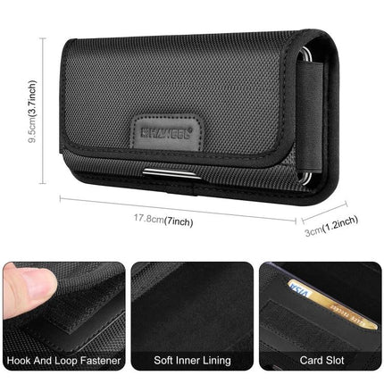 HAWEEL Horizontal Nylon Phone Pouch With Belt Clip For On-The-Go Convenience Fits 6.1-6.8 Inch Phones - black horizontal nylon pouch with belt clip, soft lining, card slot