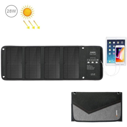 HAWEEL Foldable Solar Charger for On-the-Go Device Powering — 28W foldable solar panel charging tablet and smartphone outdoors