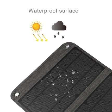 HAWEEL Foldable Solar Charger for On-the-Go Device Powering waterproof solar panel with water droplets, ideal for hiking and camping