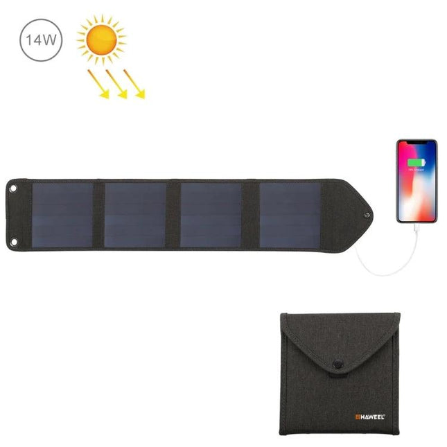 HAWEEL Portable Foldable Solar Charger for Travel and Outdoors charging smartphone from compact foldable 14W solar panel with carrying pouch