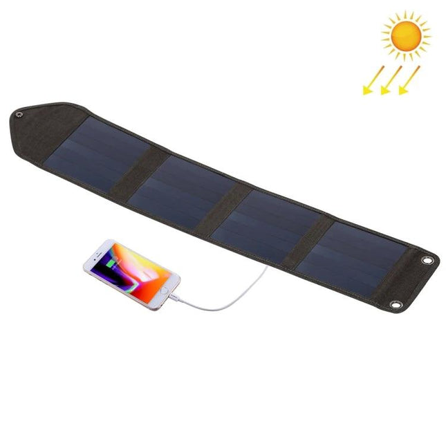 HAWEEL Portable Foldable Solar Charger for Travel and Outdoors charging a smartphone in sunlight, compact foldable solar panel for hiking and camping