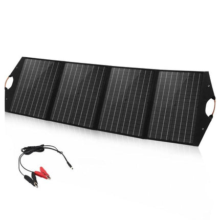 HAWEEL 100W Foldable Solar Panel Charger for Travel Use - black foldable monocrystalline solar charger with alligator clip cable