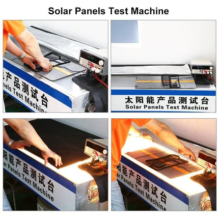 HAWEEL 100W Foldable Solar Panel Charger for Travel Use testing on solar panels test machine showing foldable monocrystalline panels in use