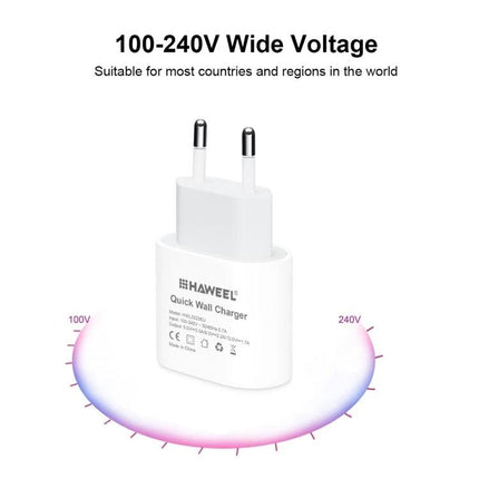 HAWEEL USB-C Travel Charger for Daily Device Needs On The Go compact white quick wall charger supporting 100-240V for travel